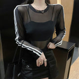 Y2K Transparent Shirt with Stripes in Long Sleeve for Women