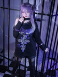 Lose Gothic Off-Shoulder T-Shirt with Cross Print and Angel Wings