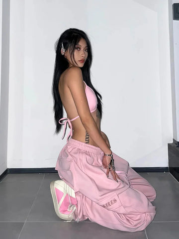 Pink Y2K Cargo Pants in K-Pop Style for Trendy Women