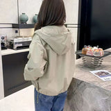 Korean hooded jacket with stand-up collar