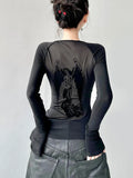 Gothic Net T-Shirt with Angel Print for Stylish Looks