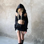 Top Y3K Cropped Long Sleeve Shirt with Hood Subversive Style