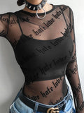 Women’s Mesh T-Shirt with Transparent Text "Hate" and "Love"