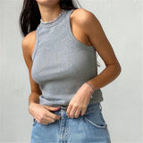 Y2K Sleeveless Ribbed Tank Top with Round Neckline