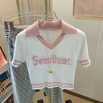 Summery soft girl short sleeve polo shirt in white with sweetheart lettering