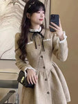 Pretty women's dress in Korean style with ruffle hem and bow