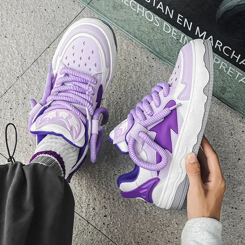 Y2K skateboard sneakers in purple for casual street style