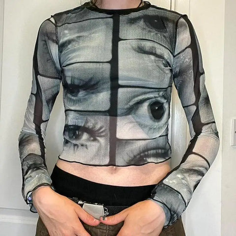 E-Girl Long Sleeve Shirt with Eye Print