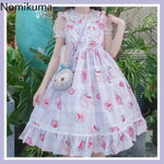 Sweet Lolita Style Dress for Women Japanese with Cherry Blossom Pattern and Flowing