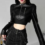 Black Short Gothic Leather Jacket for Women