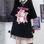 Pink E-gir T-shirt with cat print