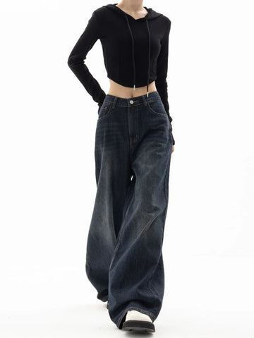 Cool dark blue oversized baggy jeans for a casual Y2K style