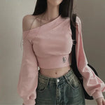 Asymmetric crop sweatshirt with one-sided neckline