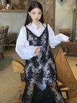 Y2K Black Floral Embroidery Layered Maxi Dress