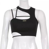 Alternativer Schwarz Damen Crop-Top mit Cut-Outs im Techwear-Stil