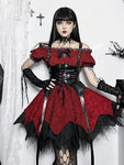 Gothik-Viktoriaans Kleid in Schwarz-Rot mit Korsett-Detail