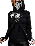 Schwarze Gothic-Punk Bauchfreie Hoodies mit Langen Ärmeln