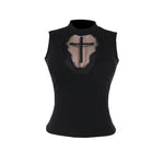 Sexy gothic crop top with black cross on point