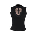 Sexy gothic crop top with black cross on point