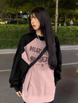 Patchwork Hoodie with Color Contrast and Print for Grunge Style