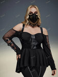 Black gothic dress with zipper and mesh sleeves