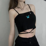 Black E-Girl Crop Top with Provocative Print