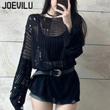 Hollow Knit Blouse Feel yourself in Gothic-style airy long-sleeve sweater