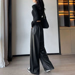 Y2K Pu Faux Leather Trousers Women Fall Wide Leg Pants Korean