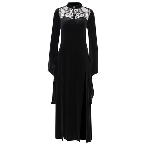 Langes schwarzes Gothic-Kleid mit breitem Ärmel