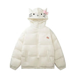 Kawaii Soft-Girl Cotton Jacket with Cat Ears and Zipper