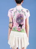 Funny Graffiti Cats Crop Top in Pink