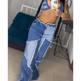 High-waisted Y2K Baggy Jean with Embroidery Patchwork