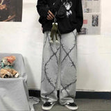 Emo Baggy Leg Pants with Barbed Wire Pattern