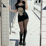 Gothic Mini Dress with Anime Skull Print