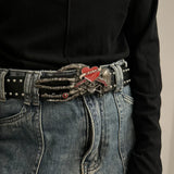 Unisex Jeans Belt with Skull and Heart-Shaped Design Emo Gothic Style