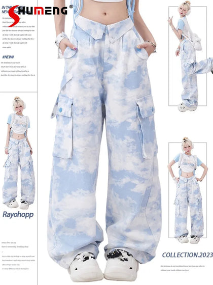 Lockert Cargo Hose weich Mädchen Blau Tie-Dye