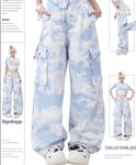 Soft-girl Loose Cargo Pants Blauer Tie-Dye