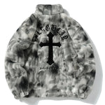 Egirl Gray Plush Jacket with Cross Design