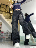 Y2K street style cargo pants for women in dark grey