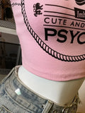 Sweet pink crop top with chain for a psycho-cute look