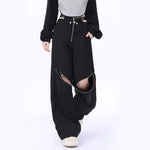 Y2K streetwear high-waist cargo pants with hollow-out design