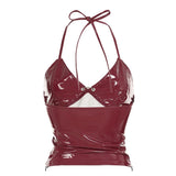 Glamorous Red PU Leather Halter Tops egirl