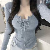 Women's top in E-Girl style with lacing and long sleeves for autumn