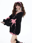 Pink Knit Sweater with Spider Web Design for the -Girl