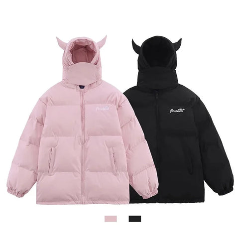 E-Girl Winterjacken mit Teufelshörnern – Hip-Hop Puffer Coats