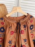 Boho-chic blouse with embroidery cotton &amp; linen