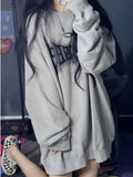 Gray Letter Print Hoodie for Women Grunge-Inspired