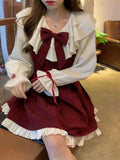 Alternative Gothic Lolita dress with ruffles and bows in wine red