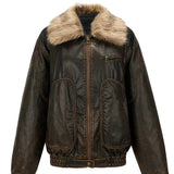 Ladies Autumn Grunge Leather Jacket with Faux Fur Collar in Vintage Look