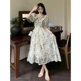 Feminine Fairycore dress with floral pattern for enchanting evening